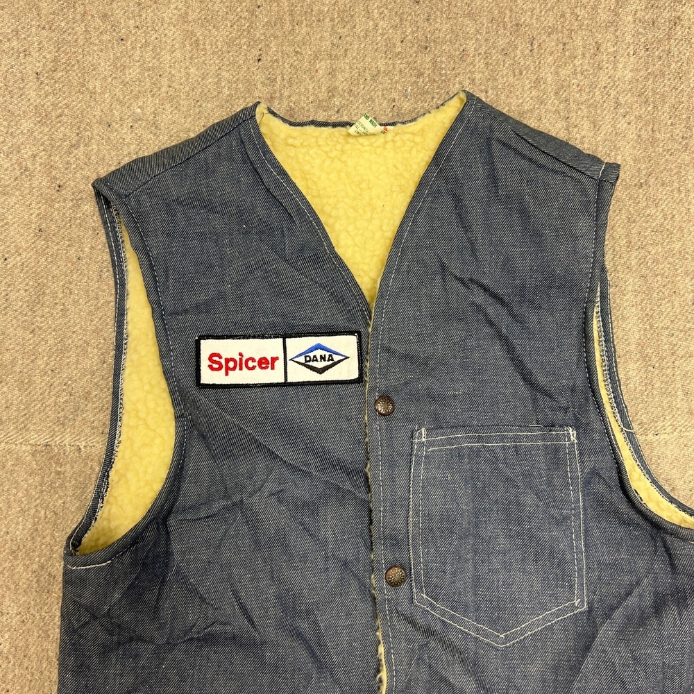 Vintage Sears Denim Vest Mens Small Blue‎ 1970s Fleeced Snap Work Wear - Picture 2 of 11